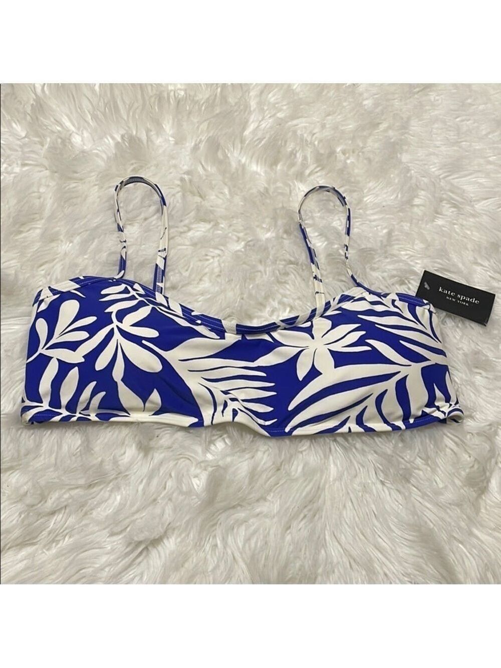 Kate Spade Leaf Print Bikini Top in Blue and White Sz XL